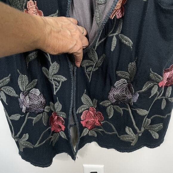 Johnny Was Biya Cardigan Woman's Small Dark Teal Long Duster Embroidered Floral - Picture 6 of 13